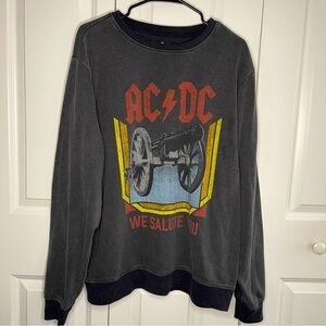 AC/DC We Salute You Gray Long Sweatshirt Size Large Long Sleeve Men’s Black Grey